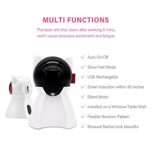 Cat Toy Interactive Automatic, Motion Activated Laser Toy for Indoor Cats/Dogs/Kitten/Kitty, USB Rechargeable, Auto On/Off, Fast and Slow Random Pattern, Silent Pet Laser Pointer Toy (P08)