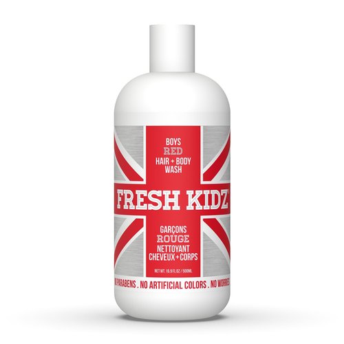 Fresh Kidz Hair & Body Wash for Kids and Teens - Gentle Bath and Shower Cleanser for All Skin Types - Boys Red, 16.9 fl.oz.