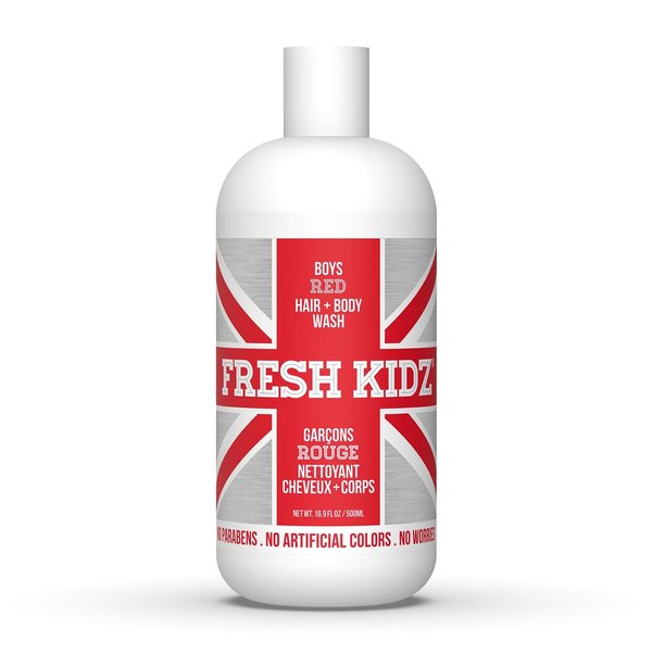 Fresh Kidz Hair & Body Wash for Kids and Teens - Gentle Bath and Shower Cleanser for All Skin Types - Boys Red, 16.9 fl.oz.