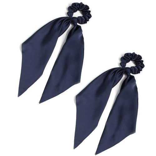 Pack of 2 Knotted Bow Hair Scrunchies Elastic Hair Scarf Black Hair Ties Bands Satin Hair Ribbon ...