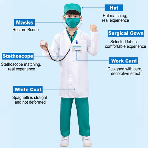 LISUNLI Doctor Costume for Kids Doctor Lab Coat for Kids Real Stethoscope, Halloween Doctor Lab Costumes for Kids 7-8 Years
