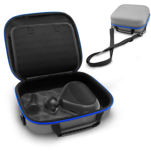 CASEMATIX Massager Travel Case Compatible with Theragun Mini Massage Gun and Multiple Attachments, Charger and Other Accessories - Hard Shell Carrier with Foam Layer, Padded Divider and Shoulder Strap