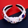 CEALXHENY 4th of July Headbands for Women, 4th of July Accessories, American Flag Star Headbands, Rhinestone Pearl Knotted Headbands Beads Embellished Jeweled Headbands Holiday Gifts (Star A - White)