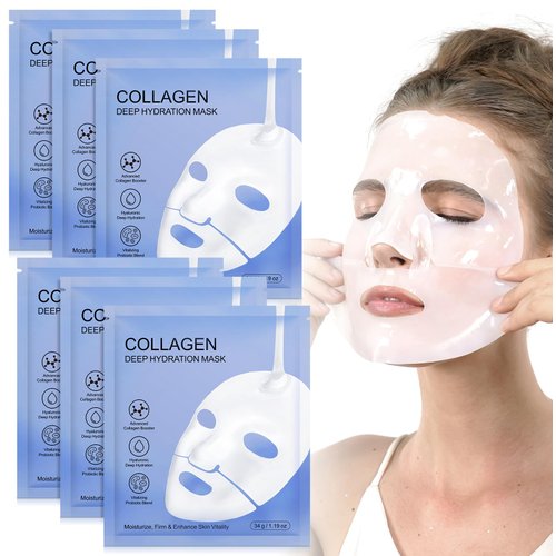 Deep Collagen Overnight Mask - 4ea Hydrating Overnight Hydrogel Mask, Anti-Wrinkle Lifting Facial Sheet Masks with low Molecular Weight Collagen for Elasticity Firming And Moisturizing (6 Sheets)