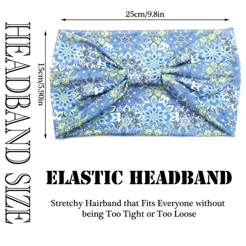 SAWINDA Boho Headbands for Women Vintage Floral Pattern Knotted Hair Bands Elastic Non-Slip Soft Sweat Head Bands African Sports Yoga Turban Headband Hair Accessories (Pack of 4)