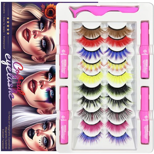 7C SevenCrown Color Magnetic Eyelashes Colored Magnetic Lashes – The Perfect Glam Pack: 10 Vivacious Styles, 4 Magnetic Eyeliners, Limitless Eye-catching Looks Magnificently, Cruelty-Free & Vegan