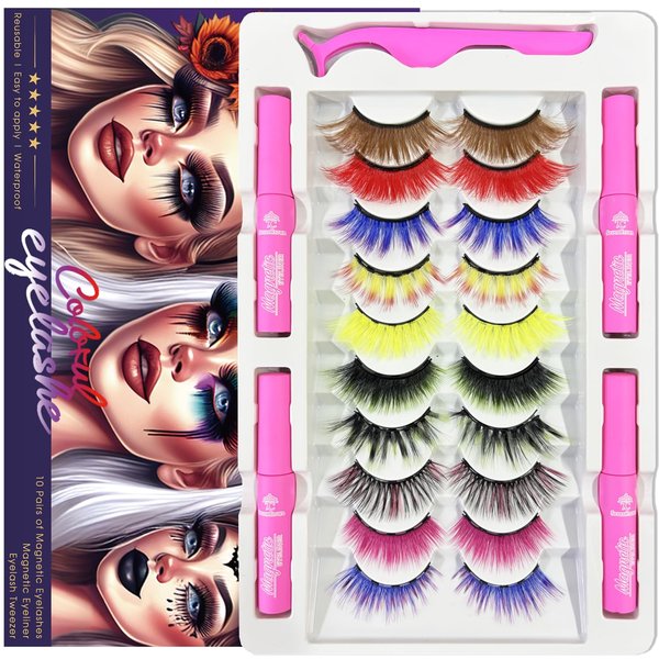 7C SevenCrown Color Magnetic Eyelashes Colored Magnetic Lashes – The Perfect Glam Pack: 10 Vivacious Styles, 4 Magnetic Eyeliners, Limitless Eye-catching Looks Magnificently, Cruelty-Free & Vegan