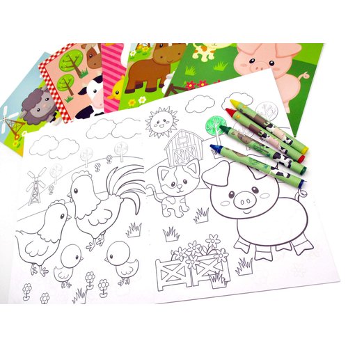 Tiny Mills Farm Animals Coloring Books with Crayons Party Favors with 12 Coloring Books and 48 Crayons, Fun Barnyard Party Favors, Farm Animals Prizes, Favor Bag Filler, Barnyard Party Supplies