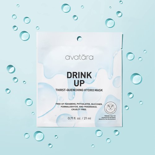 Avatara - Drink Up Facial Mask 15 Sheets, Hydrating Mask, Sheet Masks with Aloe Vera and Licorice Root, Face Mask Skincare Beauty Essential Made with Tencel Fibers, Paraben-Free, Dry Skin, 15 Pack