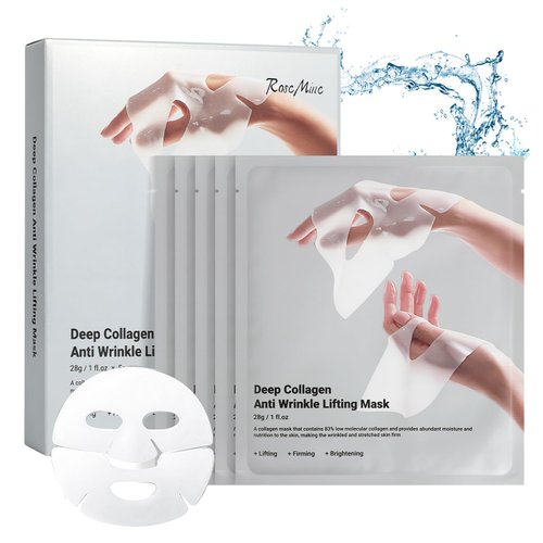 Berthg 5 Pack Collagen Face Mask Deep Collagen Anti Wrinkle Lifting Mask Collagen Face Mask Overnight, Collagen Real Deep Mask for Lifting，Firming, Moisturizing.
