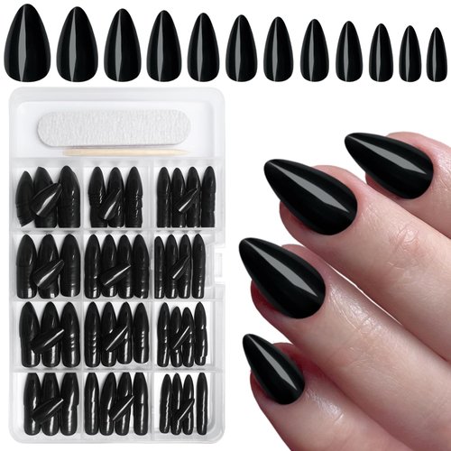 AddFavor 360pcs Almond Press on Nails Short Fake Nails, Black Short Almond Nails Press on Acrylic...