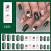 Christmas Press on Nails Green Glitter Gnome Glue on Nails Medium Square False Nails Glossy Winter Xmas Acrylic Nails for Women Girls