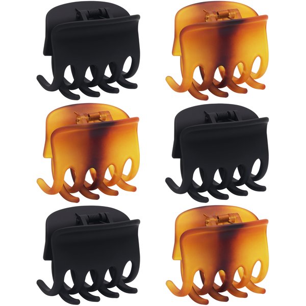 Medium Hair Claw Clips for Thin Hair, 2.6 Inch Hair Clips for Women Girls Kids, Strong Matte Classic Clips Jaw Clip for Fine Hair/Medium Thick Hair, Non Slip Hair Clamps (6 Packs), Black & Tortoise