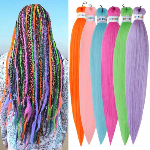 Colorful Braiding Hair Pre Stretched Box Braids Hair Colored Braiding Hair 26inch Pre Stretched Braiding Hair Multi Color Braiding Hair Pre Stretched