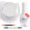 Saviland White Pearl Chrome Nail Powder Kit: Metallic Mirror Effect Pearl Chrome Powder for Nails with No-wipe Top Gel & Nail Art Sculpture Pen Glossy Aurora Chrome Nail Powder for Gel Polish DIY