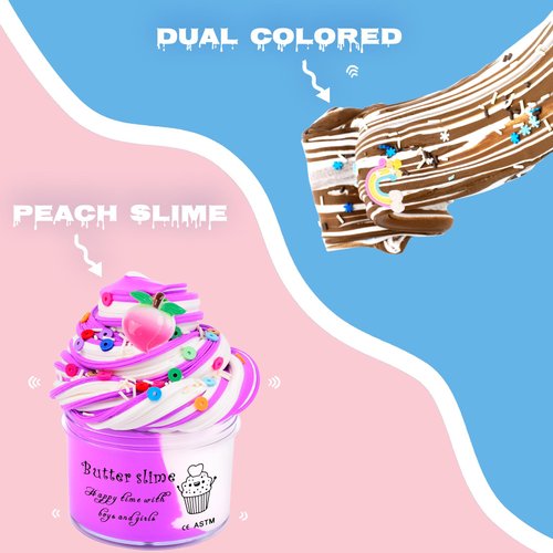 Scented Slime Kit with 5 Pack Dual Colored Butter Slimes,Peachybaby Slime,Super Soft and Non-Sticky,Awesome Party Favors or Advent Calendar 2024,Birthday Gifts for Girls and Boys