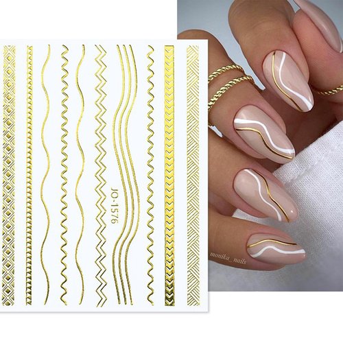 12 Sheets Gold Nail Stickers Decals Gold Line Nail Decals for Nail Art Nail Art Stickers 3D Self Adhesive Metal Stripe Wave Nail Sticker Nail Designs Nail Art Supplies for Women Manicure Decorations