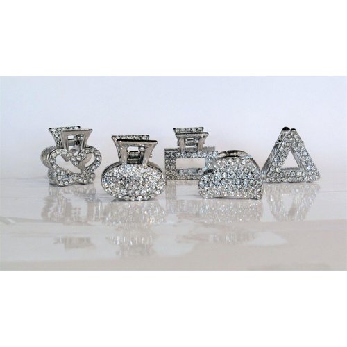 Generic Small silver metal hair claw clip with crystals stocking stuffer gifts for (Pattern: Oval)