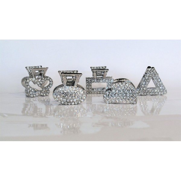 Generic Small silver metal hair claw clip with crystals stocking stuffer gifts for (Pattern: Oval)