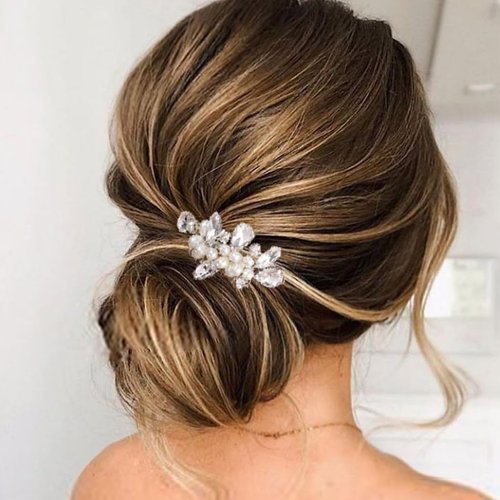 Brishow Bride Wedding Pearl Hair Comb Silver Rhinestone Hair Piece Crystal Bridal Hair Accessories for Women and Girls