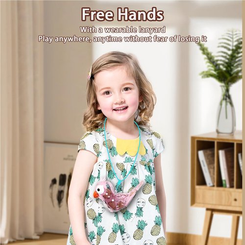 Kids Toys Bird Whistle with Lanyard Fidget Toys Plastic Whistle Party Favors for Kids 4-8 Birthday Gifts (Pink)