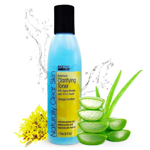 Naturally Clear Skin Botanical Clarifying Toner - Infused with Aloe Vera, Witch Hazel & Alpha-Bioplex, Refines Pores, Exfoliates & Conditions, Oil Control, Gentle Glow for Sensitive Skin 6 oz