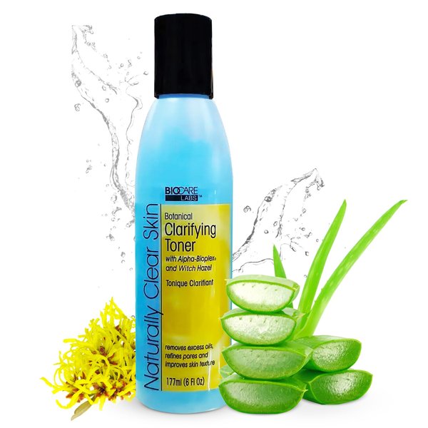 Naturally Clear Skin Botanical Clarifying Toner - Infused with Aloe Vera, Witch Hazel & Alpha-Bioplex, Refines Pores, Exfoliates & Conditions, Oil Control, Gentle Glow for Sensitive Skin 6 oz