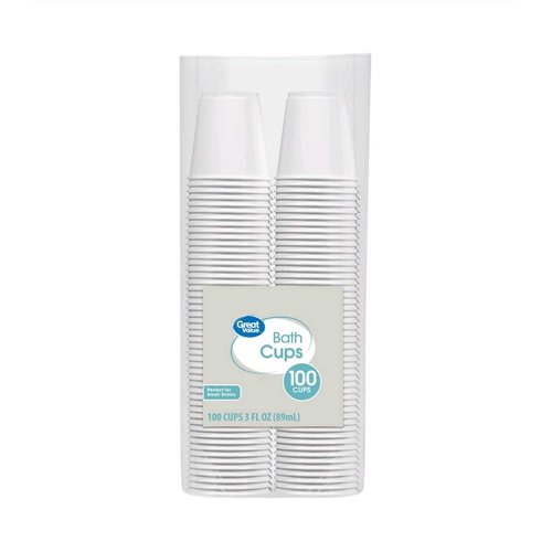 Bath Great Value 3 Oz White Plastic Cups, 100 Ct