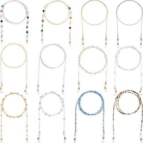 Weewooday 12 Pieces Eyeglass Chain Eye Glasses Accessory Chain Sunglasses Strap Holder Necklace Holder Lanyard for Women (Gold, Silver)