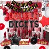 10th Birthday Decorations for Boys Red and Black Double Digits Birthday Party Supplies 10 with Double Digits Foil Balloons Hanging Swirls Happy Birthday Cake Topper Banner for 10 Years Old