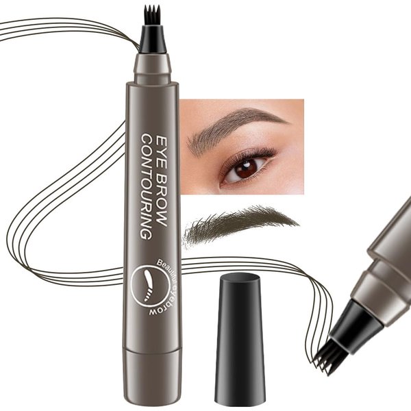 BINGBRUSH 1Pcs Eyebrow Pencil Micro 4 Point Ink Pen by Brow Stylist - Eye Makeup Lift & Snatch Eyebrow Pen Kits Long-Lasting Waterproof Natural Eyebrow Hair (04# Gray brown)