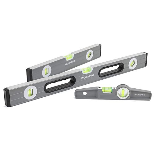 WORKPRO Torpedo Level, 3-Piece Spirit Level Set(9", 16", 24"), Magnetic, Bubbles Measuring, Clear,green