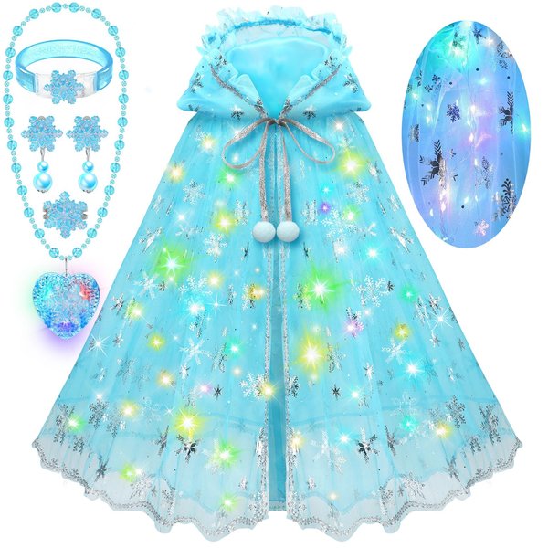 BYHTTKIGM Frozen Toys Princess Dresses for Girls 4-6, Light Up Costume Cape Girl Toys for 3 4 5 6 7 Year Old Birthday Gifts