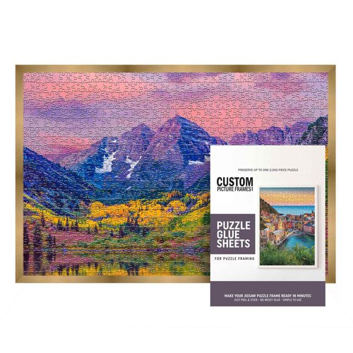 19.75x26.75 Puzzle Frame Kit with Glue Sheets | Bronze Modern Picture Frame | Real Wood with UV Resistant Acrylic Front | Made to Preserve and Display Puzzles Measuring 19.75x26.75 Inches