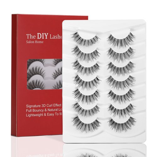 ILLPTA Fluffy Wispy Volume False Eyelashes Strip 3D, Natural Look Thick Waterproof Cat Eye Lashes, 16MM Faux Mink Demi Curly Cateye Fake Eyelashes (5D-02)