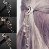 Romantic Crescent Moon Star Crystal Dangle Hairpin Rhinestone Beads Hair Clips Bridal Jewelry Tassel Drop Hair Pins Bobby Pins For Women Girls Hair Accessories (Gold)