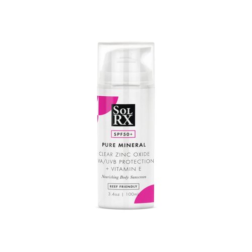 SolRX Pure Mineral SPF 50+ Sunscreen - 3.4oz Zinc Oxide Sunscreen with Vitamin E, Reef Safe Sunscreen, Daily Use for Face and Body