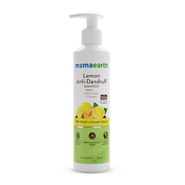 MAMAEARTH Lemon Anti Dandruff Shampoo for Itchy & Flaky Scalp | with Ginger to Gently Cleanse Build Up, Dirt & Excess Oil | for Healthy & Itch-Free Scalp | 8.45 Fl Oz (250ml)