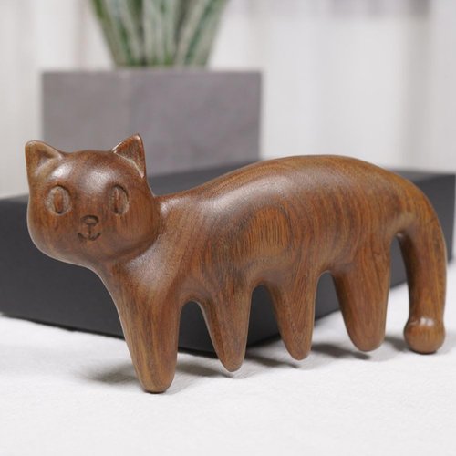 Cat Shape Wooden Scalp Massager for Hair Growth, Head Massager Scalp Relax, Sandalwood Comb