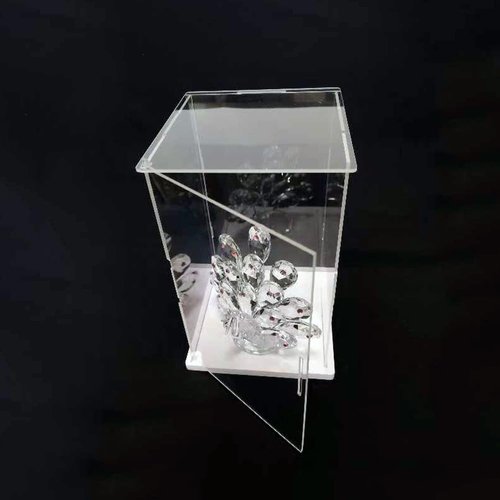 Clear Acrylic Display Case, Self-Assembly Acrylic Box with Transparent Side Door and White Thick Base, Dustproof Protection Showcase Organizer for Collectible Doll Toy Model (15X15X25cm/6X6X10inch)