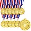 Juvale 12 Pack Soccer Award Medals for Kids and Adults - Team Participation Trophies with Red, White, and Blue Striped 15.5" Ribbon, Sports Themed Futbol Party Favors (2 in, Metal, Gold)