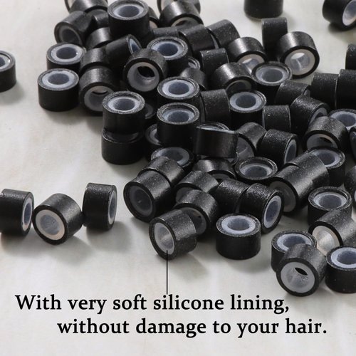GOTDYA 1000pcs 5mm Hair Extension Beads,Silicone Lined Micro Rings,MicroLink Beads for Hair Extensions,Black