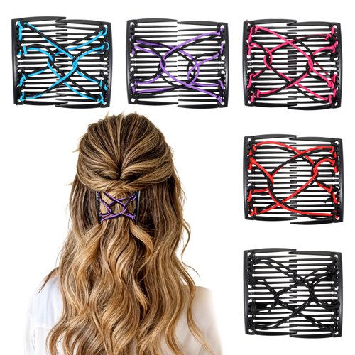 Stretchy Magic Hair Comb 5 Pcs Elastic Comb Clip Adjustable Stretchy Double Vintage Hair Bun Maker Hair Accessories for Thick Curly Hair Wavy Hair Ponytail