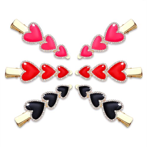 Valentine's Day Hair Clips Glitter Heart Shape Alligator Metal Clip Sparkle Rhinestone Enamel Love Heart Hairpins Sweet Triple Heart Hair Barrettes for Women Girls Styling Hair Accessory