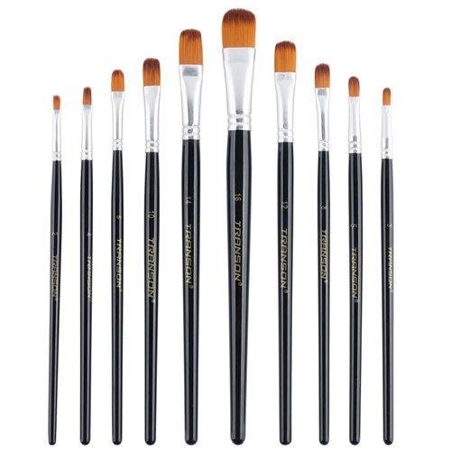 Transon Synthetic Filbert Paint Brush Set 10pcs for Acrylic Watercolor Gouache Art Painting and Body Craft Painting