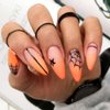 24Pcs Almond Halloween Press on Nails Medium Fake Nails Glossy Orange Halloween Acrylic Nails Full Cover Spider Web Glue on Halloween Nails Medium Stick on Nails for Women Halloween Day Manicure