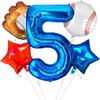 Lukinuo Baseball Balloons 5th Birthday Decorations Baseball Birthday Party Supplies Glove Baseball Foil Balloons Red White and Blue Star Balloons Number 5 Baseball Balloon for Rookie of The Year Boys