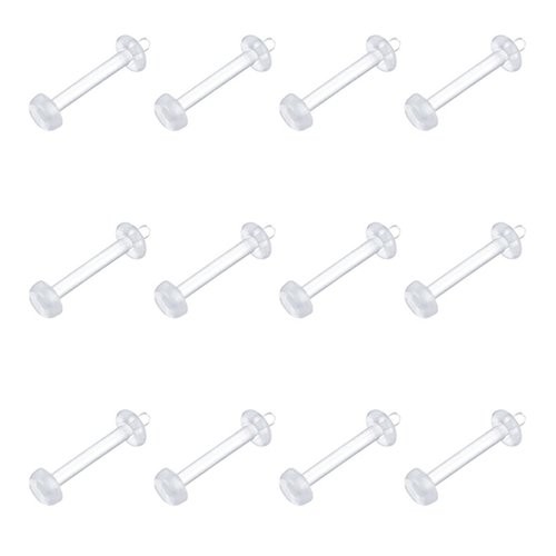 vcmart Clear Cartilage Earring-12pcs 16G Clear Acrylic Bioflex Tragus Retainer Lip Rings Nose Studs Labret Monroe Ear Helix Earring Clear Flat Top 10mm