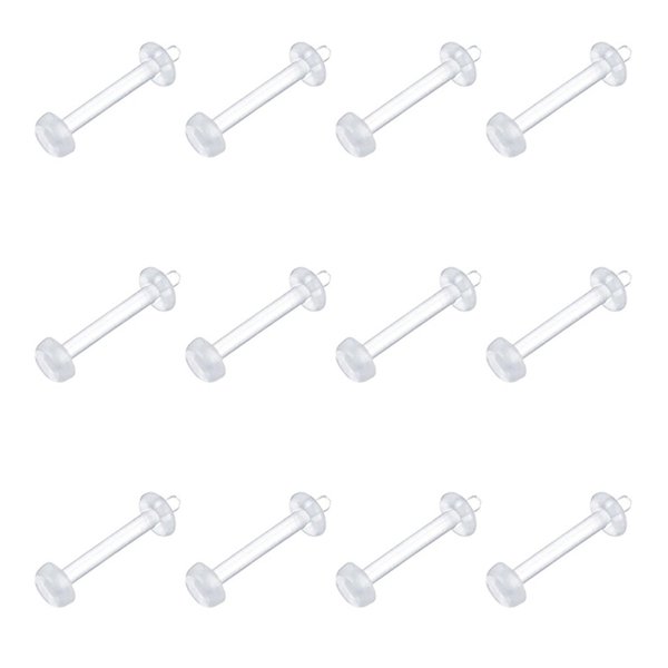 vcmart Clear Cartilage Earring-12pcs 16G Clear Acrylic Bioflex Tragus Retainer Lip Rings Nose Studs Labret Monroe Ear Helix Earring Clear Flat Top 10mm