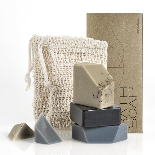 EFFILAND Men's Natural Bar Soap 3 PACK - Moisturizing Soap Made from Natural Oils Come With Soap Saver - No Harmful Chemicals - Good for All Skin Types -Natural Pine -Refreshing Ocean -Coffee